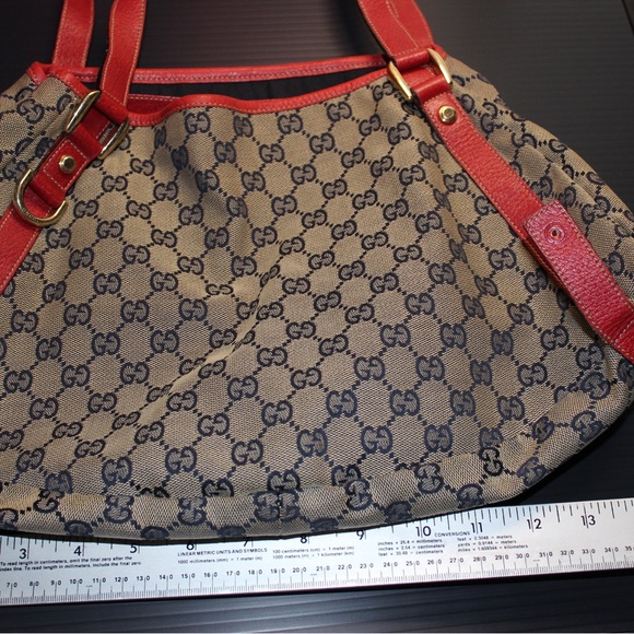 Gucci canvas tote with red leather and gold hardware - Picture 2 of 16